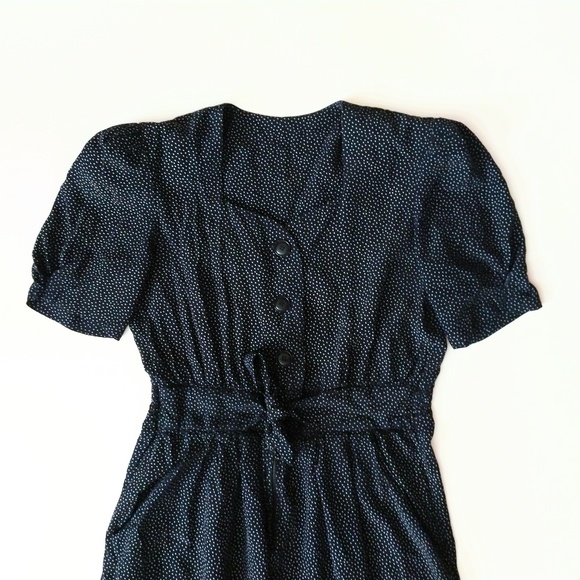Vintage 80's Navy Button Polka Dot Jumpsuit 9 10 - Picture 2 of 7
